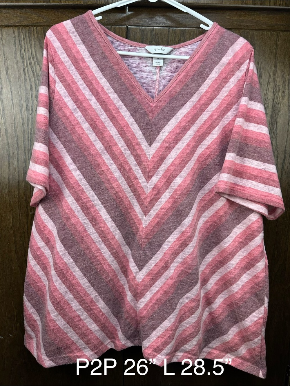 CJ Banks Pink Striped V-Neck Tunic